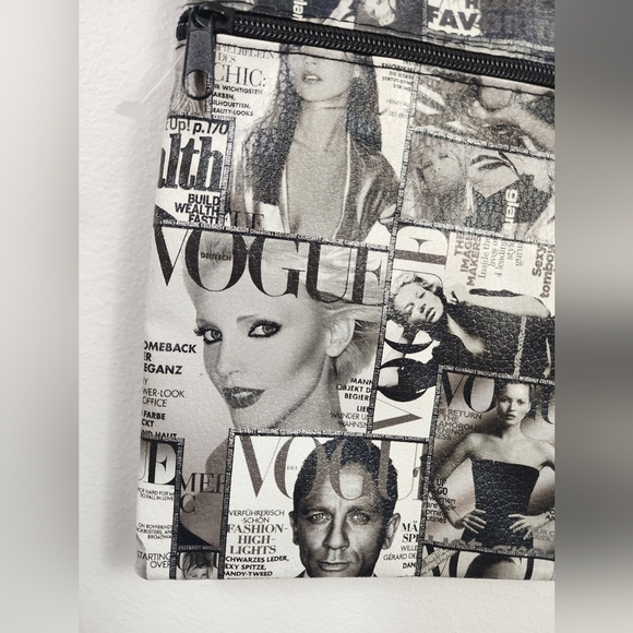 Vogue Print Black + White Women's Crossbody Bag Adjustable Strap - Picture 3 of 13